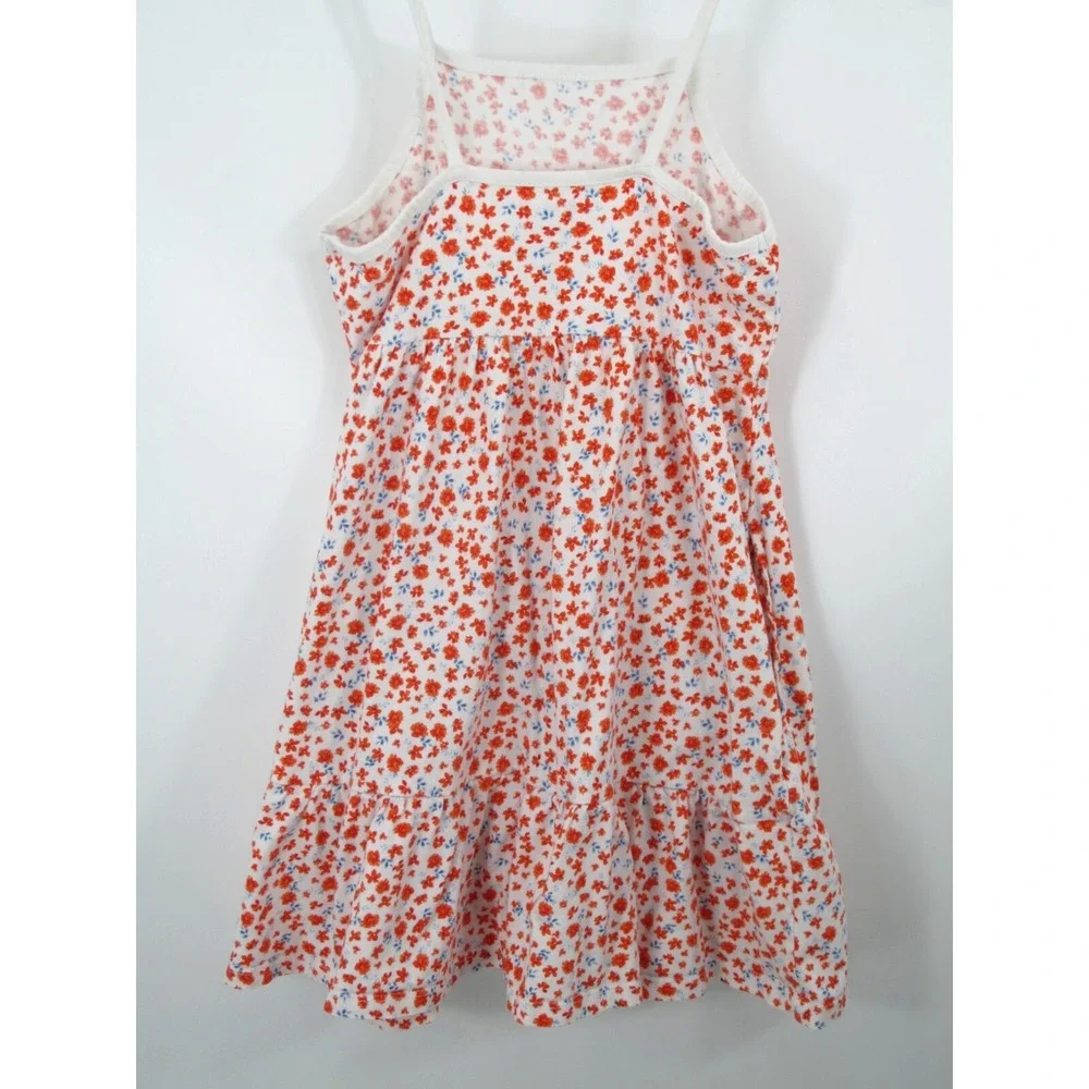 Old Navy Girls Summer Dress Size 8 White Orange Floral Pockets Sleeveless Knit